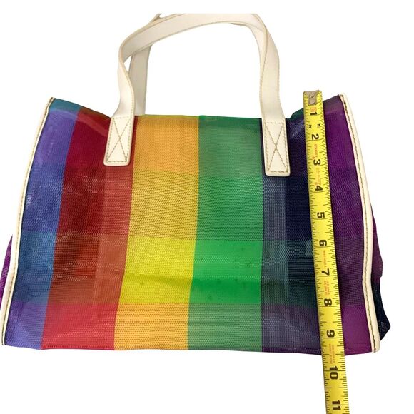 Kate Spade Ella Small Rainbow Tote Bag PVC Mesh White Handles - Picture 14 of 15